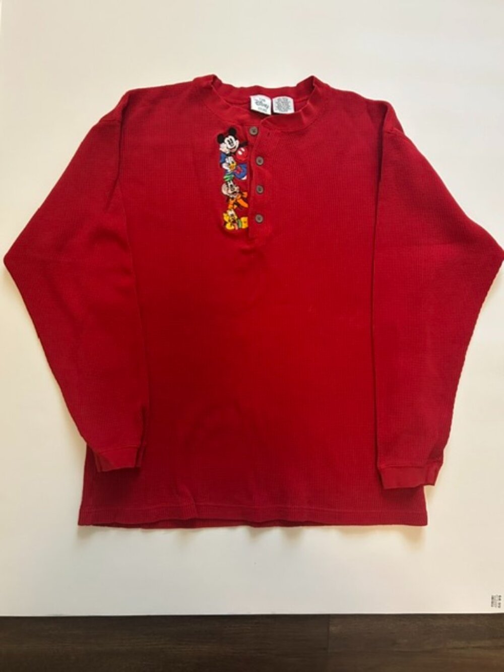Vintage Disney Store Thermal Long Sleeve Henley Shirt.